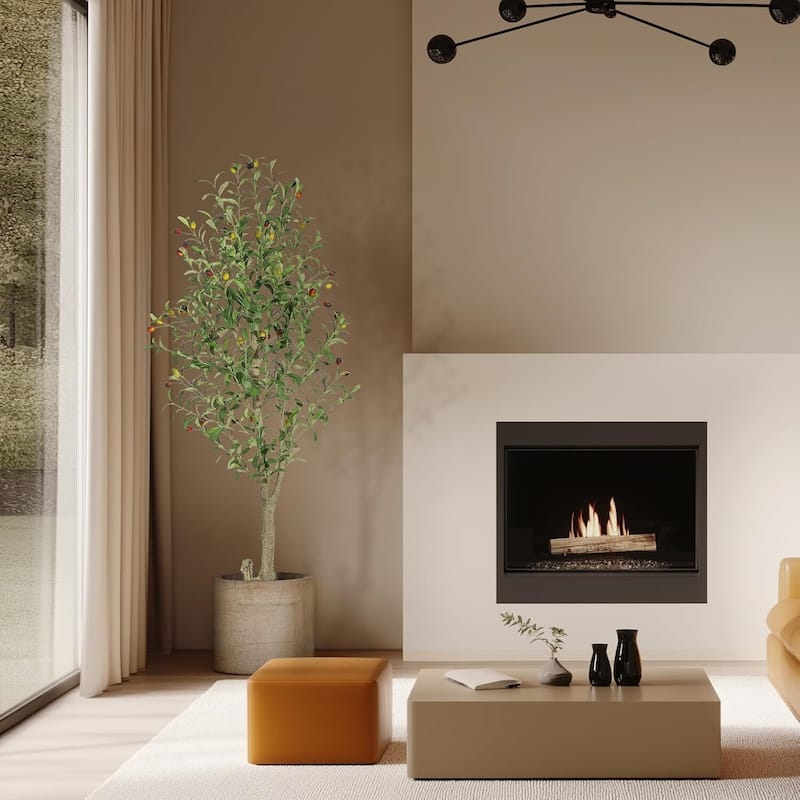 2 Pack Artificial Indoor Faux Olive Tree with White Planter