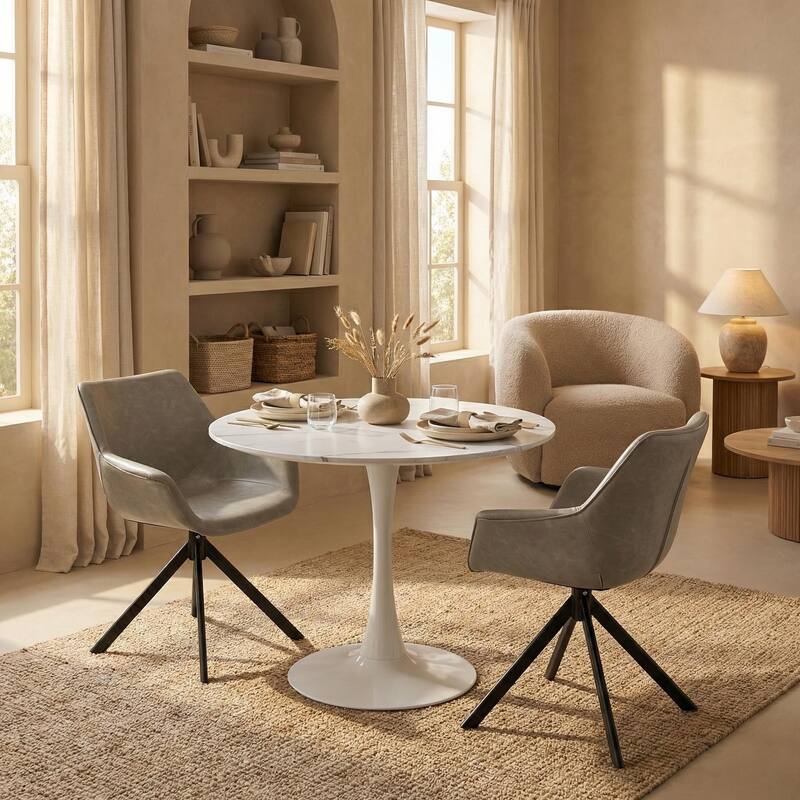 Bristol 24" Round Dining Table, Modern Pedestal Base Kitchen Table - Sintered Stone/MDF Top for Kitchen & Small Spaces
