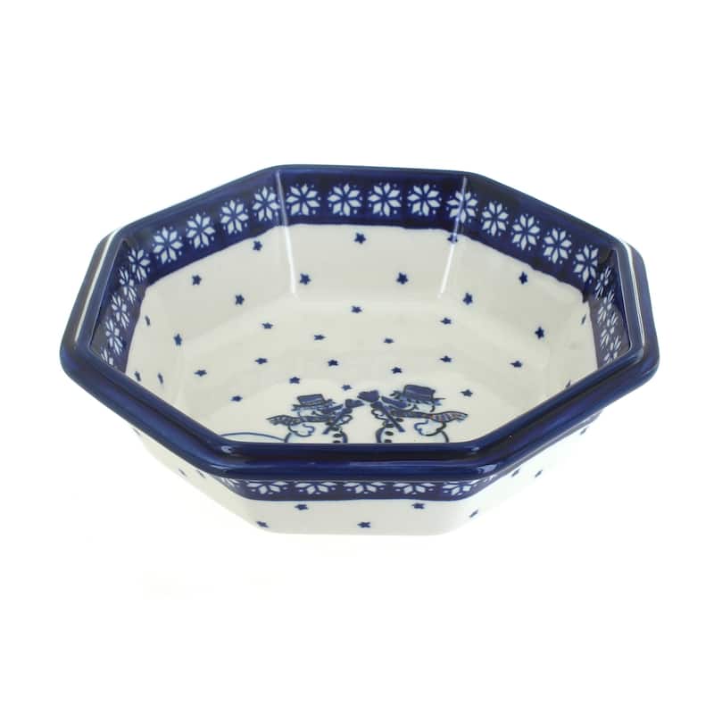 Blue Rose Polish Pottery 238 Zaklady Large Octagonal Bowl - Frosty Friend