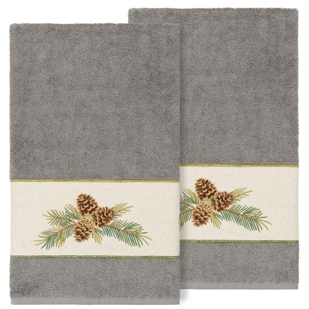 Authentic Hotel and Spa 100% Turkish Cotton Pierre 2PC Embellished Bath Towel Set