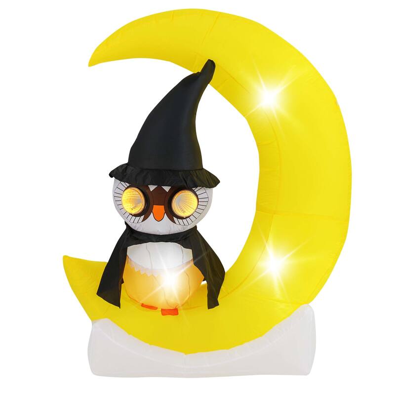 Costway 4.3 x 5.1 ft Inflatable Owl on Moon LED Lighted Halloween - See Details - As Picture Shows
