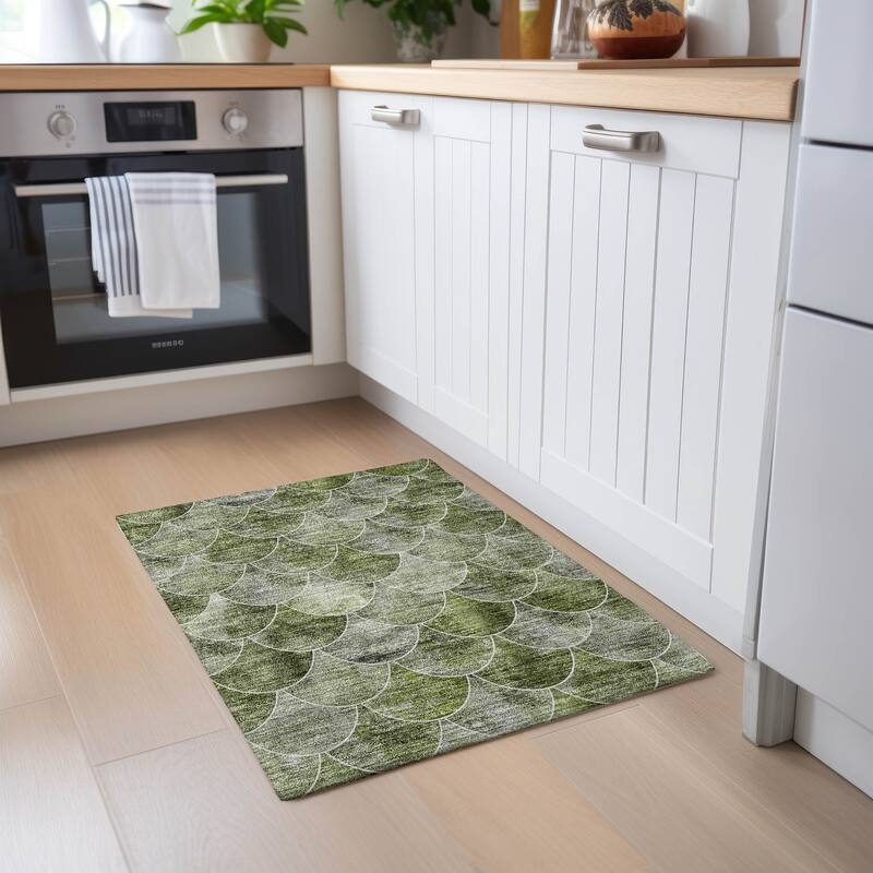 Machine Washable Indoor/ Outdoor Chantille Contemporary Rug - Green - 1'8" x 2'6"