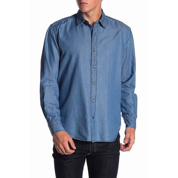 Shop Coastaoro Navy Blue Mens Size Xl Denim Solid Button Down