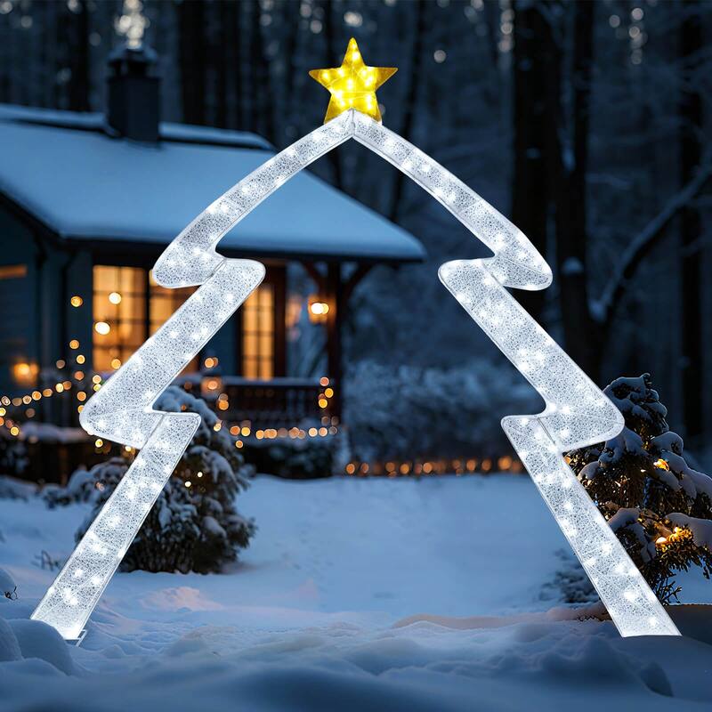 Costway 8.8 FT Christmas Tree-shaped Archway with Top Star, Adjustable - as pic shows - See Details