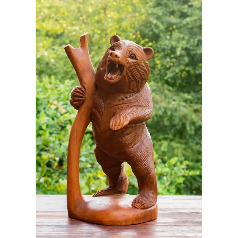 12" Wooden Hand Carved Standing Bear Statue Handcrafted Handmade Figurine Sculpture Lodge Cabin Outdoor Indoor Decor