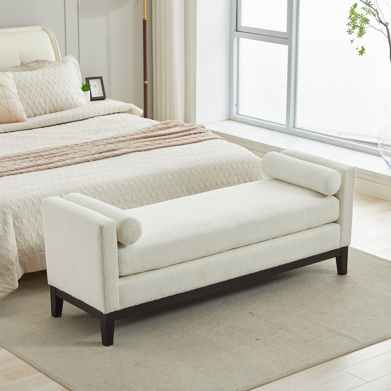 Bedroom Bench with Pillows and Solid Wood Legs for Living Rooms and Entryway