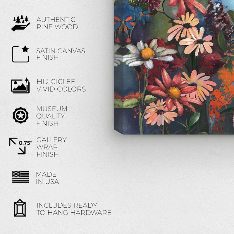 Wynwood Studio Canvas Floral and Botanical Natural Garden Blue and Rose Pink Traditional Wall Art Canvas Print - Blue, Pink