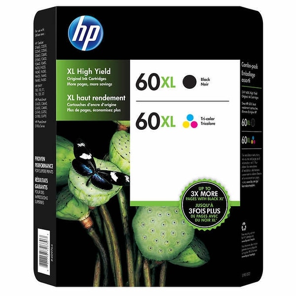 HP 60XL Black and Tri-color High Yield Original Ink Cartridges D8J61BN Combo pack - Multi-color. Opens flyout.