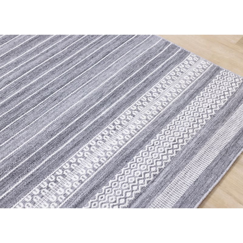 Grey Cream Recycled Striped Area Rug