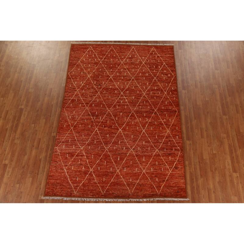 Hand Knotted Oriental 100% Wool Carpet Tribal Trellis Oranges & Rust Moroccan Area Rug - 10' 1'' X 6' 10''