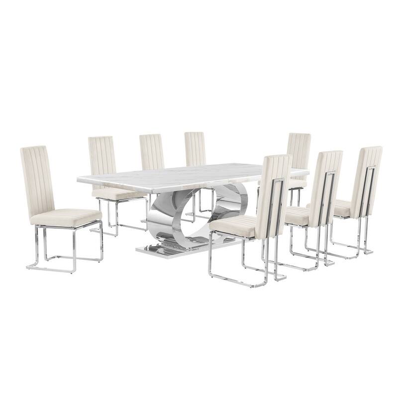 Best Quality Furniture D432/3-SC340-7 Dining Set with 87" White Marble Top