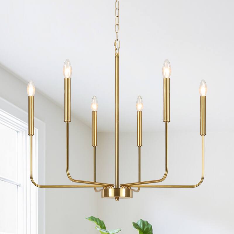 6-Light W26.18" x H66.92" Candle Chandelier for Living Room Kitchen Island - Brass