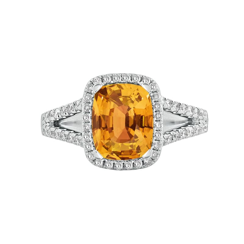 Auriya 1 5/8ct Cushion-cut Citrine and Halo Diamond Engagement Ring 3/8cttw 14K Gold
