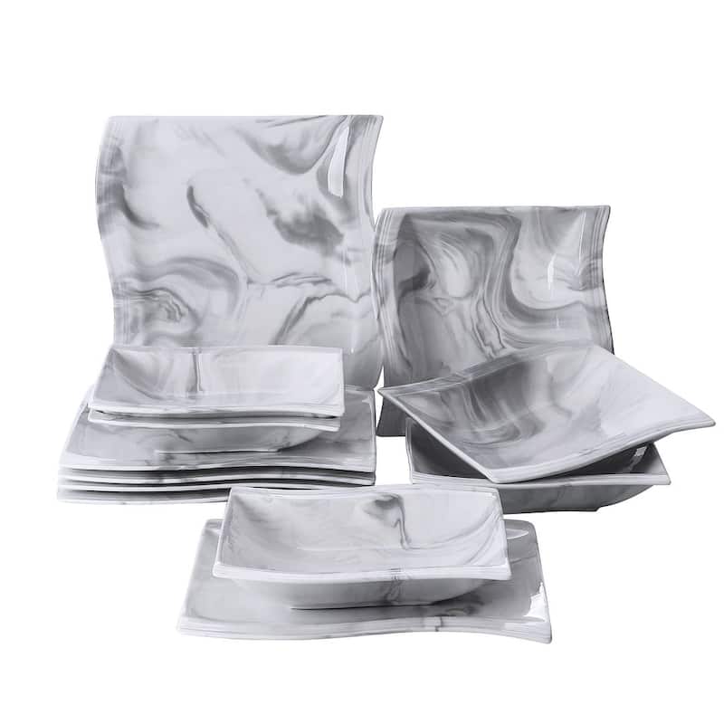 MALACASA Flora 12-Piece Porcelain Dinner Set (Service for 6) - Grey