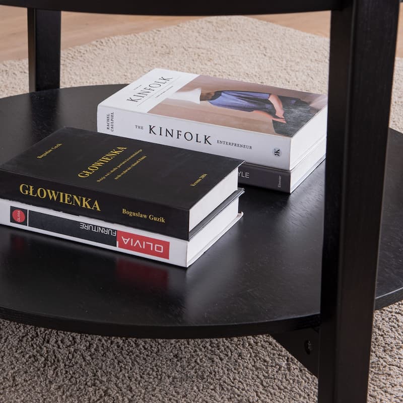 Round Coffee Table With Glass Top and Storage