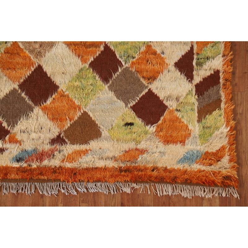 Hand Knotted Oriental 100% Wool Carpet Modern Geometric Oranges & Rust Moroccan Area Rug - 6' 4'' X 5' 2''