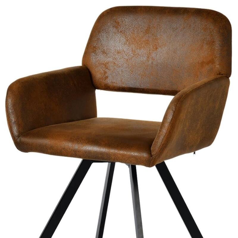 HomeRoots Set of Two Espresso and Black Faux Suede and Steel Dining Arm Chairs - 16.10 in. x 32.30 in. x 16.50 in.