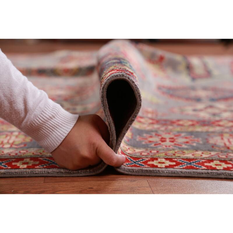 Hand Knotted Oriental 100% Wool Carpet Traditional All-Over Greys & Charcoal Kazak Area Rug - 9' 6'' X 8' 3''
