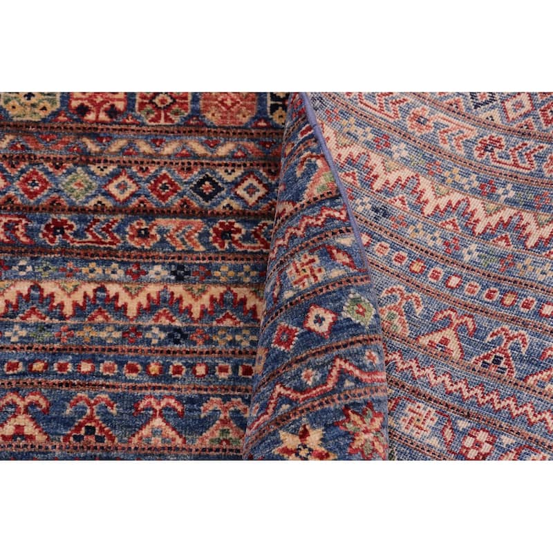 Transitional Khurgeen Freda Blue/Beige Hand-knotted Wool Rug - 4'9 x 6'8 - 4'11'' x 6'7''