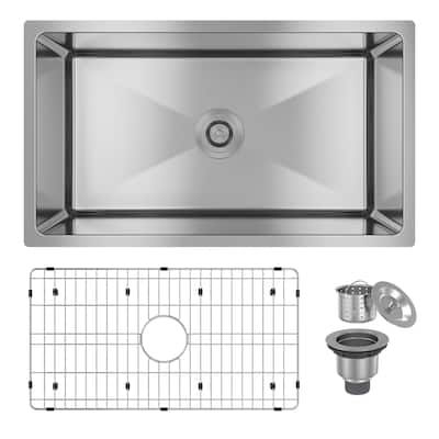 31 in. Undermount Single Bowl 18 Gauge Stainless Steel Kitchen Sink with Bottom Grid and Basket Strainer, cUPC Certified