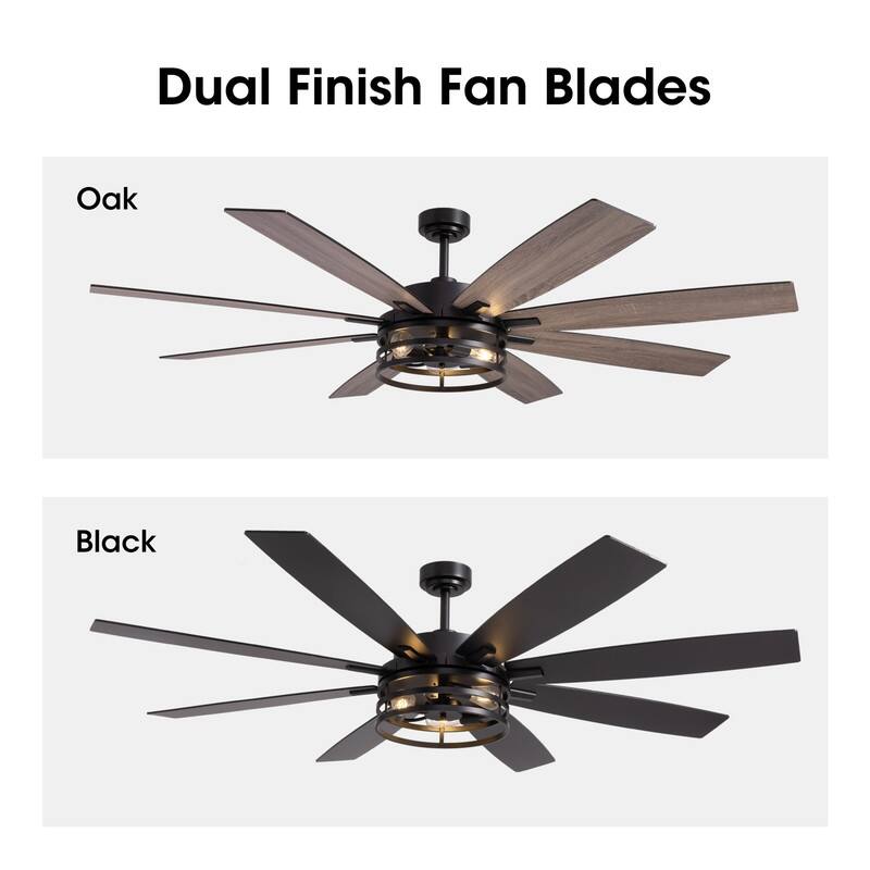 72 inch Large Ceiling Fans with Lights and Remote, Indoor/Outdoor Black Modern Ceiling Fan for Kitchen Living Room - 72 inch