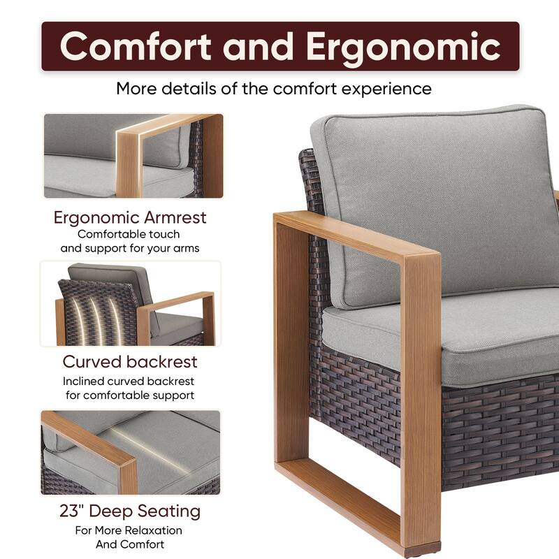 Pocassy Fire Pit Table with Outdoor Sofa Chair Ottoman Set