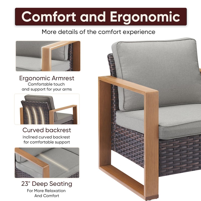 Pocassy Outdoor Sofa Patio Chair with Fire Table Set