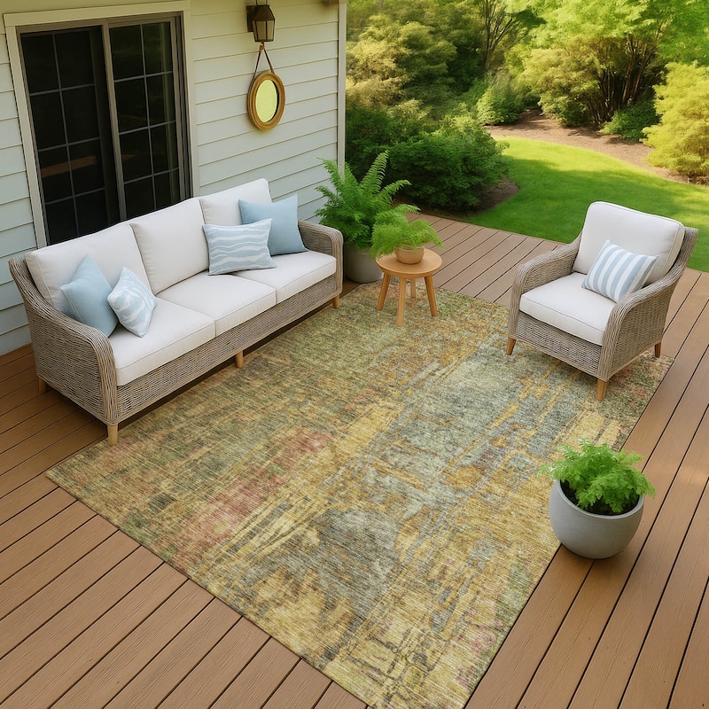 Machine Washable Indoor/ Outdoor Abstract Modern Chantille Rug - Aloe - 2'6" x 3'10"