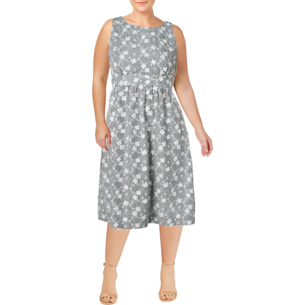 calvin klein floral embroidered trumpet midi dress