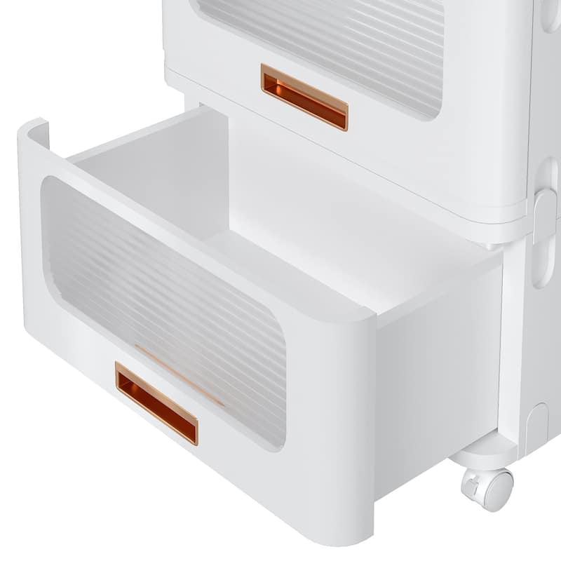 VECELO 1-Tier & 2-Tier White Plastic Rolling Storage Cabinet with Wheels & Transparent Drawers No Tools Assembly for Bedroom