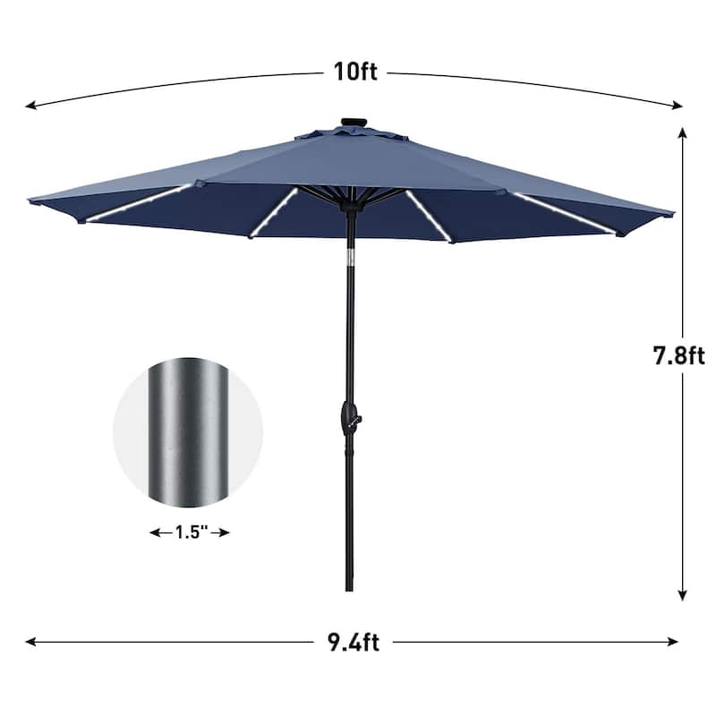 Autlaycil 10 ft Solar Patio Umbrellas with LED lights for Market Outdoor Pool, Steel Tilt Crank