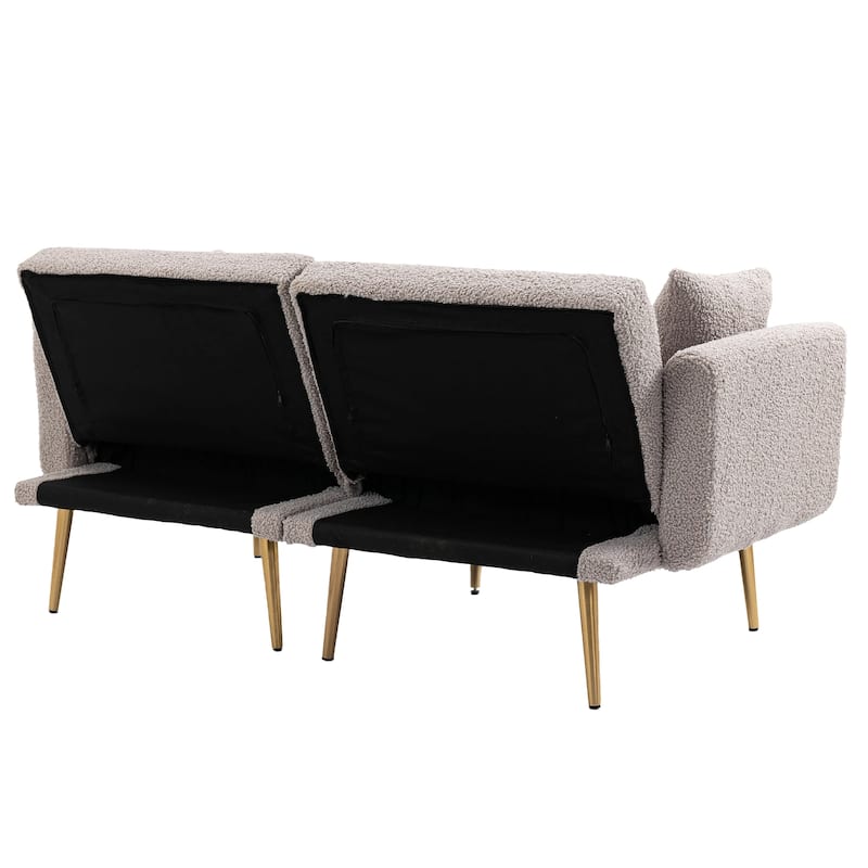 Modern Teddy Upholstered 2-Seater Sofa Bed with 7 Golden Metal Legs