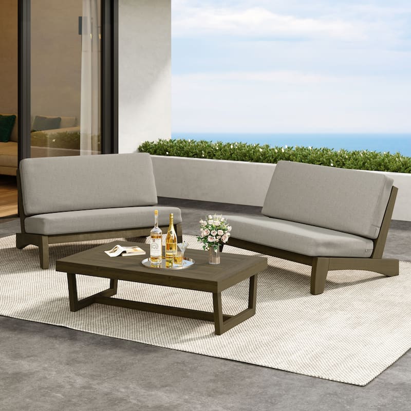 Outdoor 3-Piece Armless Lovesaet Sofa Conversation Set with Table - Whole Cushion - Light Camel/Brown