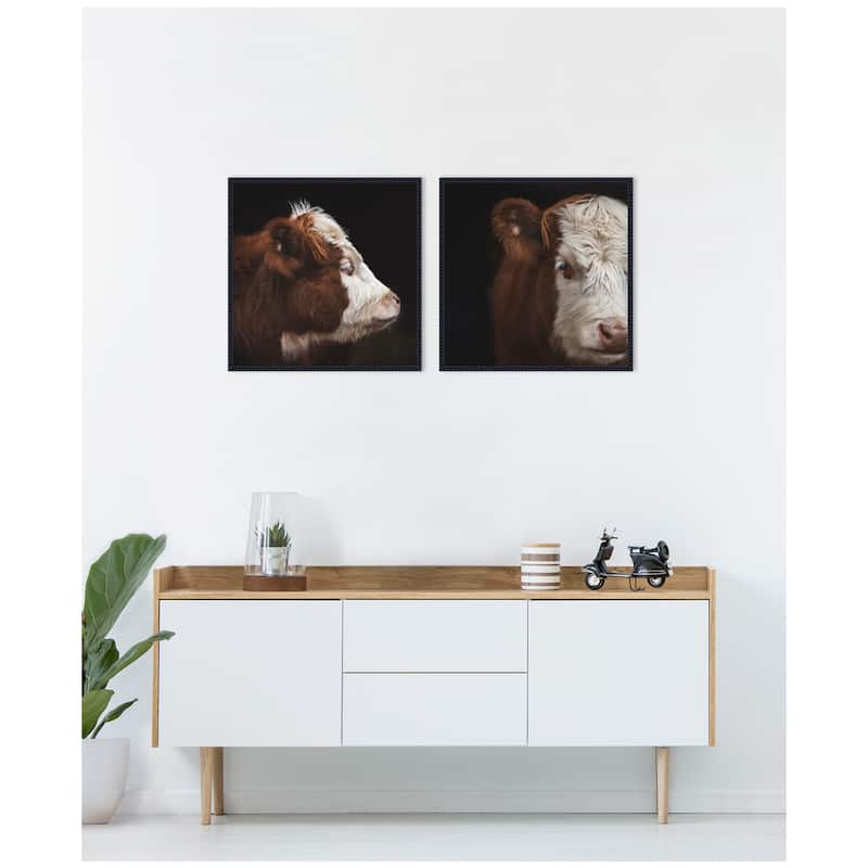 Kate and Laurel Cow Close 2 Piece Framed Canvas Wall Art Set by Emiko and Mark Franzen F2 Images