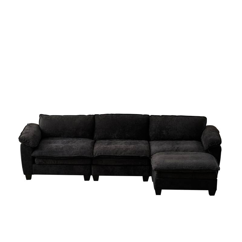 Roomfitters Large Modular Sofa with Ottoman, Modern 3-Seater Sectional Couch for Living Room and Office