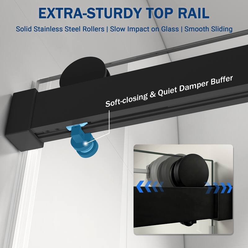 ABRUZZO 56-60" W x 76" H Frameless Soft-Closing Single Sliding Shower Door 1/4" (6mm) Explosion-Proof Tempered Glass