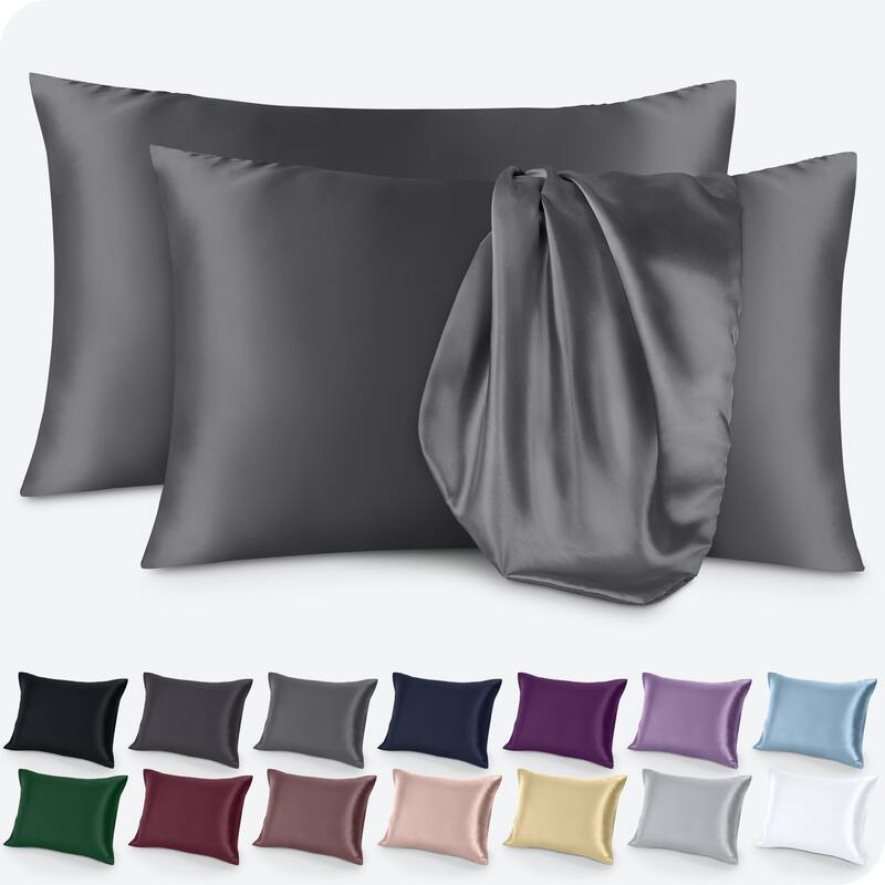 Bare Home Poly Satin Pillowcase Set for Hair and Skin (Set of 2) - King - Grey