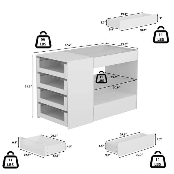 HOMELAVY Glass-Top Closet Organizer White Dressing Island Ample Storage Dresser Cabinets