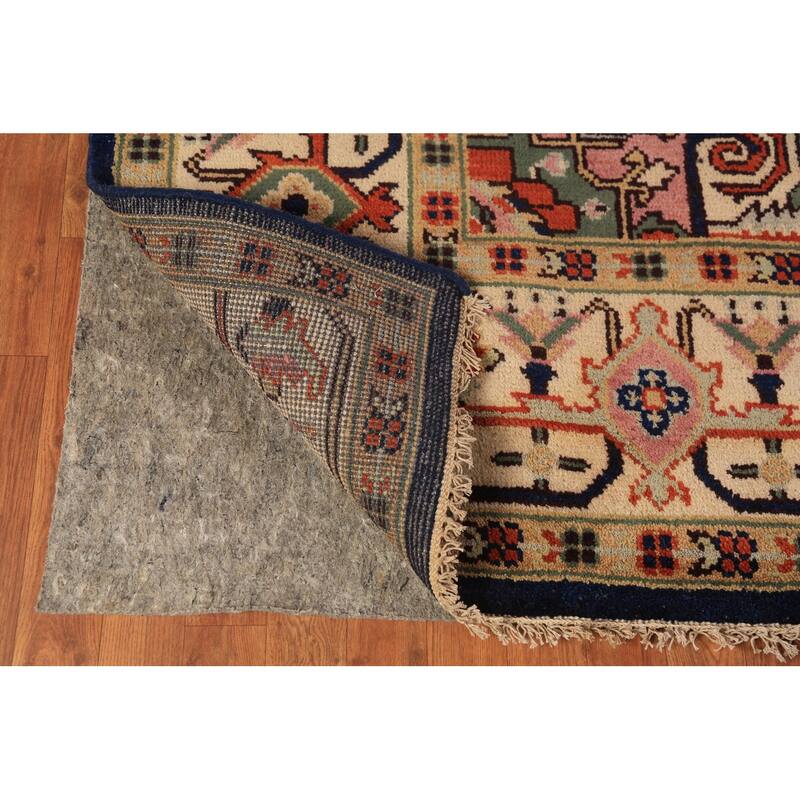 Blue Geometric Heriz Serapi Indian Area Rug Handmade Wool Carpet - 8'9"x 11'11"