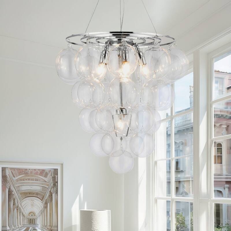 6-Light Chrome Modern Bulb Cluster Design Chandelier with Clear Glass Shade