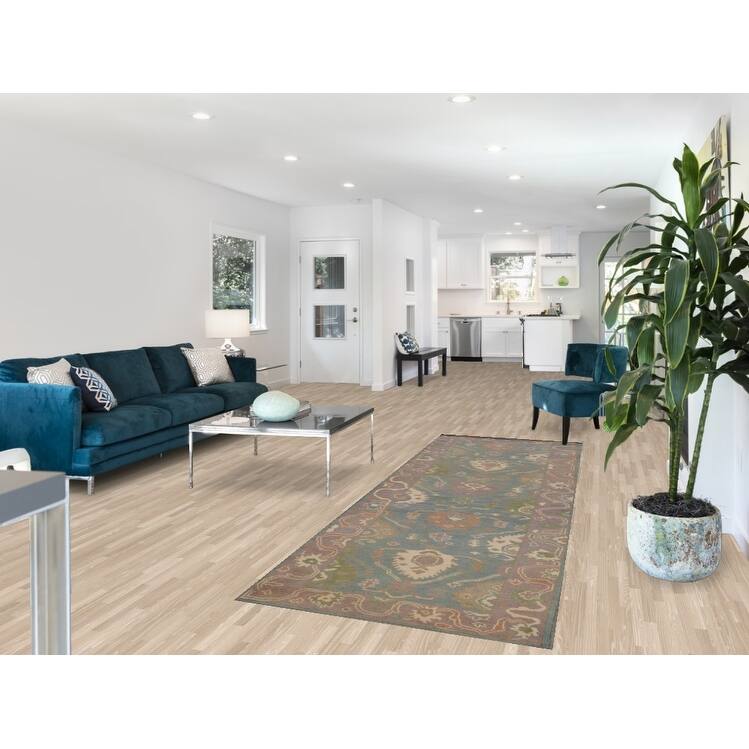 Hand Knotted Oriental 100% Wool Carpet Transitional All-Over Navy Blue & Blues Oushak Runner Rug - 9' 9'' X 3' 3''