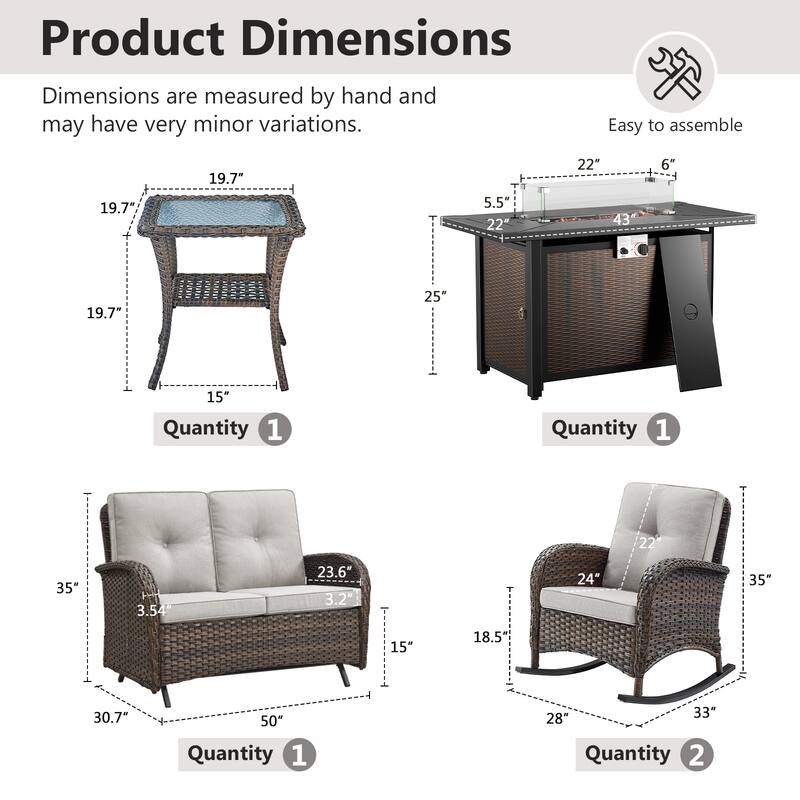 Gymojoy Outdoor Fire Pit Conversation Set, Loveseat Glider Sofa & Chairs - Patio Furniture Set