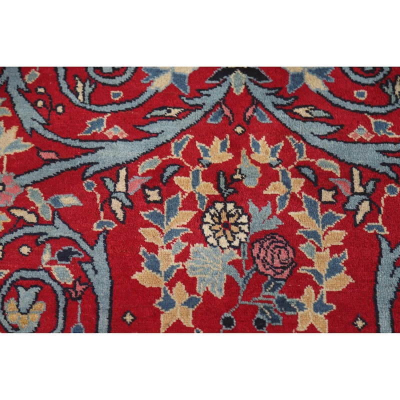 Hand Knotted Oriental 100% Wool Carpet Traditional All-Over Red Kerman Area Rug - 12' 2'' X 9' 2''