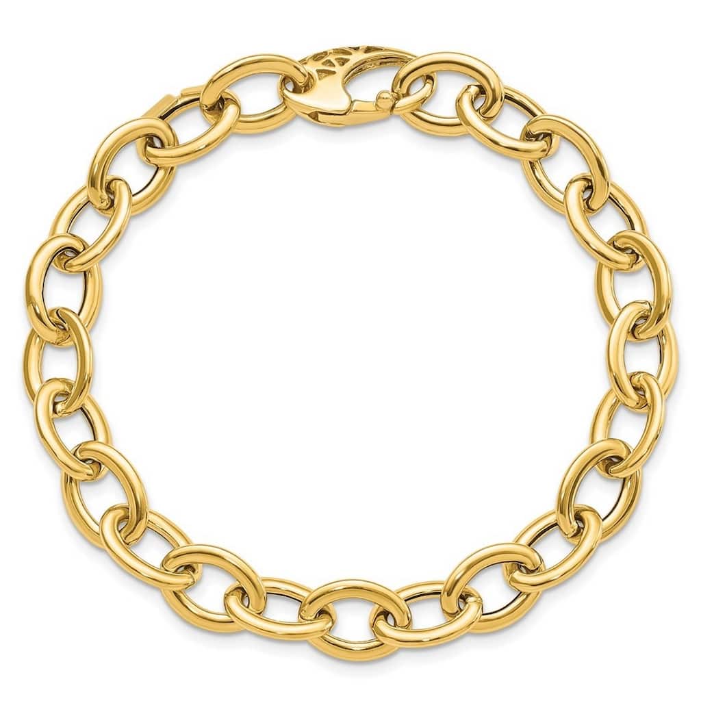 Curata 14k Yellow Gold 9.3mm Italian Polished Fancy Oval Link Bracelet - 8.5 Inch