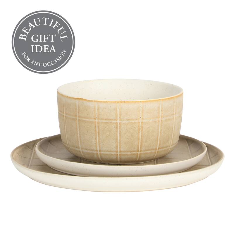 Gisbon Elite Butterwick 12 Piece Plates and Bowls Stoneware Dinnerware Set - Reactive Glaze Patterned Dishes