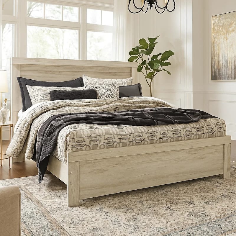 Simon Queen Panel Bed, Bordered Headboard and Footboard, Whitewash Wood