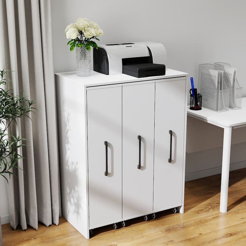 Anmytek Multi Functional 3 Tier Slide Out Door Bookcase - With Wheels Hidden Storage Cabinet