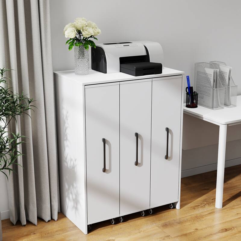 Bookcase with Three Pulled Out Doors Shelving Cabinet,3 Tier Floor Standing Bookcase,Slide Out Storage Bookcase