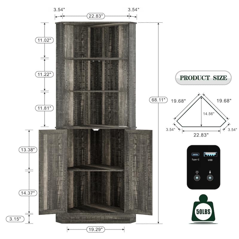66" Tall Corner Cabinet With Led Light
