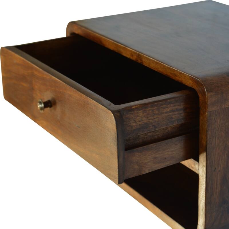 Modern Drawer Curve Floating Wooden Nightstand For Bedroom, Living Room
